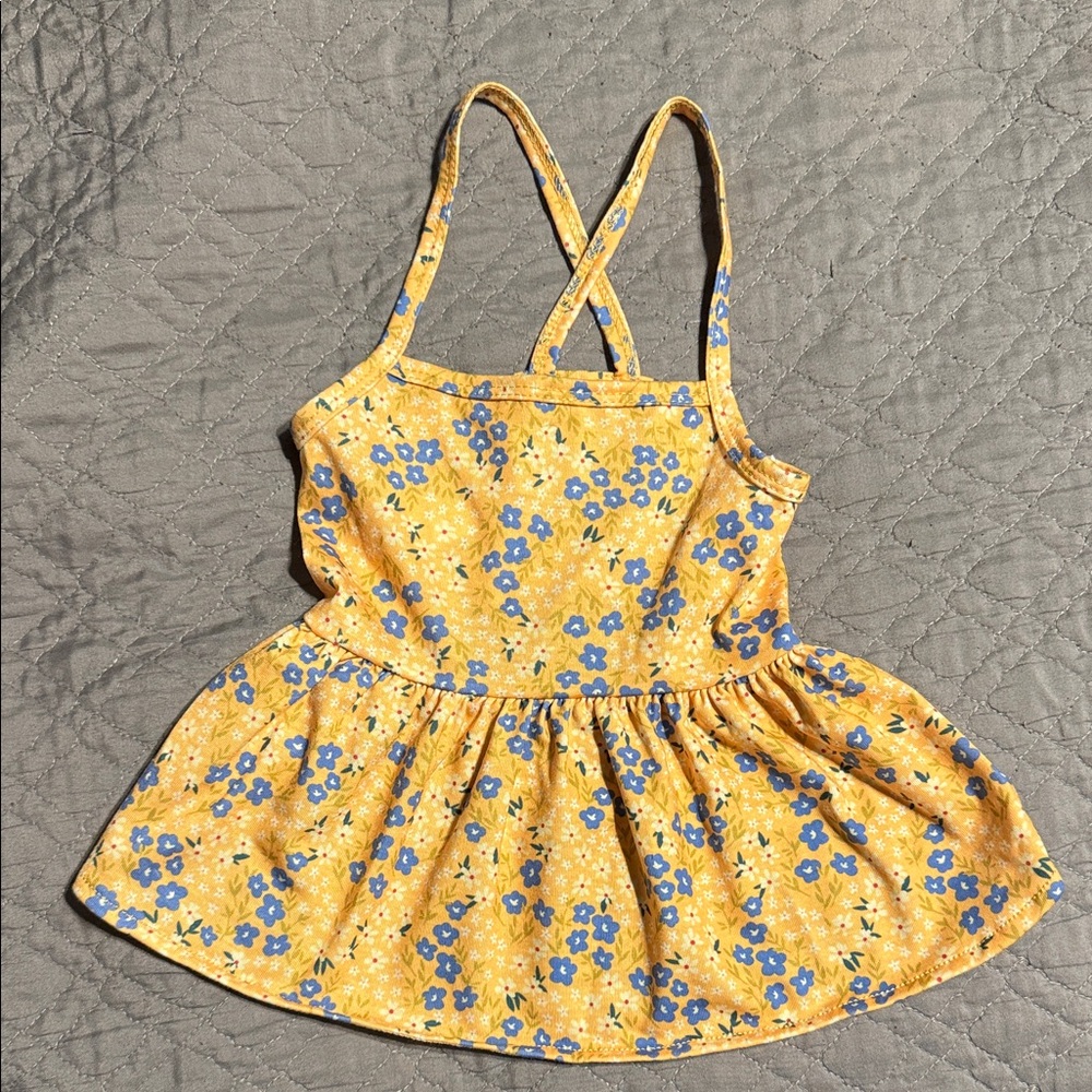 Doggy Dog Floral Yellow Sundress with Blue & White Flowers